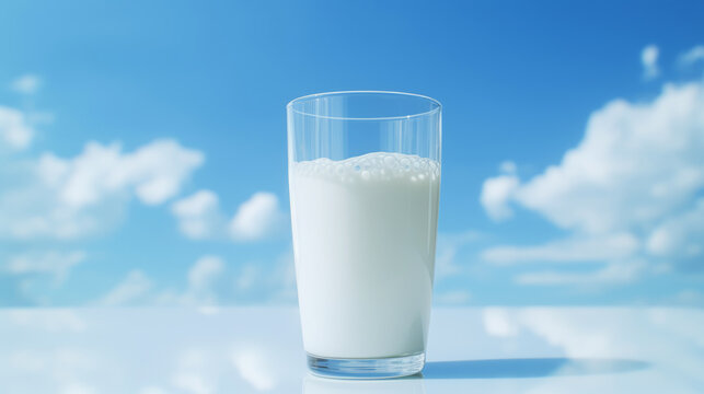 glass of milk against blue sky