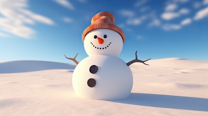 Snowman in a snowy winter glade near the forest with winter background
