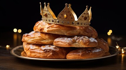 Traditional swiss bread - called in German Dreiknigskuchen or Three Kings Cake - baked in Switzerland on january 6th. Person, who finds a miniature of a king, will get a crown.
