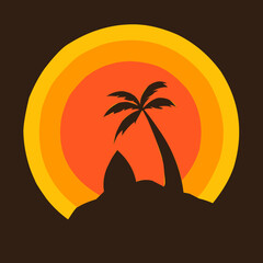 sunset vector illustration with coconut tree silhouette, beach sunset, beach background