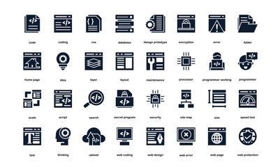 web and software development icons set. Simple web development icons for software  coding  component. black color flat