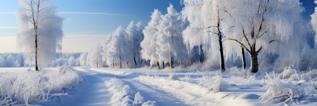 Winter Landscape Road Trees Covered Snow , Background Image For Website, Background Images , Desktop Wallpaper Hd Images