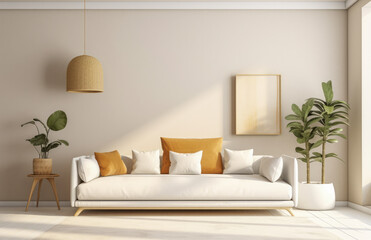 Luxurious living room area composition with minimalistic decoration