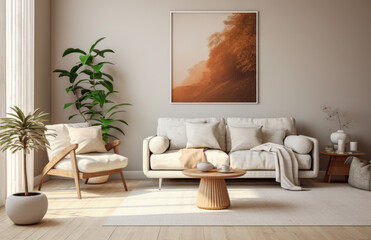 Luxurious living room area composition with minimalistic decoration