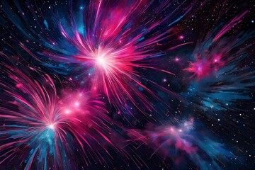An explosion of liquid magenta and azure, like fireworks in a vibrant night sky.