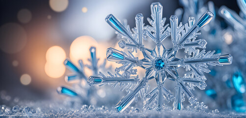 Winter background with icy snowflakes