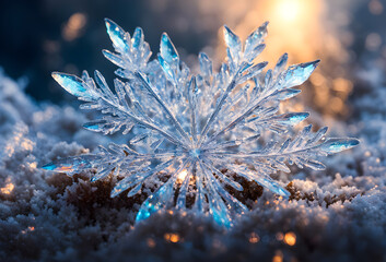 Winter background with icy snowflakes
