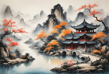 Chinese painting without people. with Chinese painting style