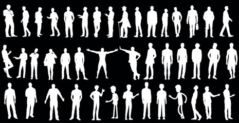 people, man Silhouette vector illustration featuring a diverse crowd of people in various poses. Perfect for party, celebration, social gathering themes. Captures joy, energy, unity, modern design