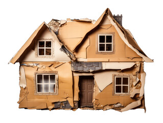 Torn Cardboard House Isolated on Transparent or White Background, PNG