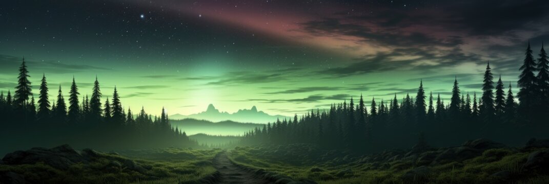 Aurora Borealis Over Frosty Forest Green , Background Image For Website, Background Images , Desktop Wallpaper Hd Images