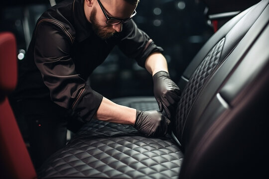 Man Does Car Upholstery Cleaning Professional Chemical Cleaning