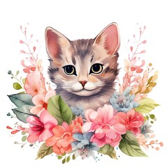 cat with flowers