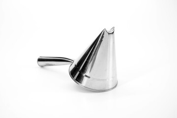 Stainless steel funnel isolated on white background (For Thailand sweet floss eggs or Foi Thong)