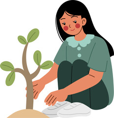 planting tree cartoon character