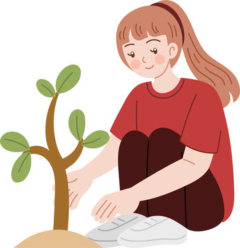 planting tree cartoon character