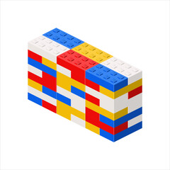 Imitation of a wide building made of plastic blocks. Vector