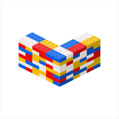 Imitation of a corner building made of plastic blocks. Vector