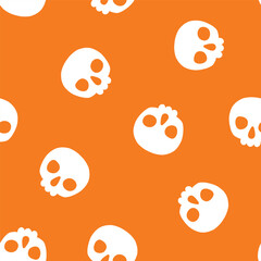 Orange seamless pattern with white skull