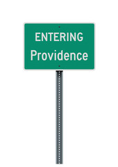 Vector illustration of the entering Providence (Rhode Island) green road sign on metallic post