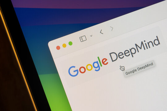 Portland, OR, USA - Nov 6, 2023: Closeup of the Google DeepMind logo seen on its website homepage on a computer. DeepMind is an artificial intelligence research laboratory and a subsidiary of Google.
