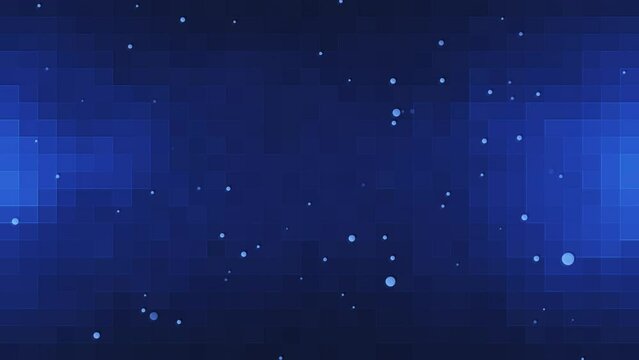 Abstract digital background with flying particles dots on a blue background. seamless loop.
