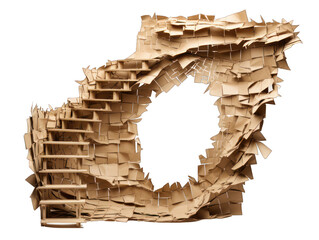 Torn Cardboard Ladder Isolated on Transparent or White Background, PNG