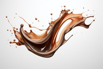 Chocolate splash design element on white background Generative AI 