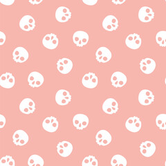 Pink seamless pattern with white skull