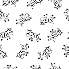 Fototapeta na wymiar Zebras hand drawn seamless pattern. Cute cartoon Zebra on a white background.