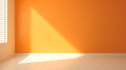 Radiant Orange Hue Display, Play of Light and Shadows on an Orange Wall, Ideal for Advertisement and Copy Space Needs