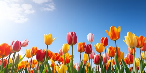 Lively Tulip Flower Field, A Stunning Floral Setting for Your Design Needs