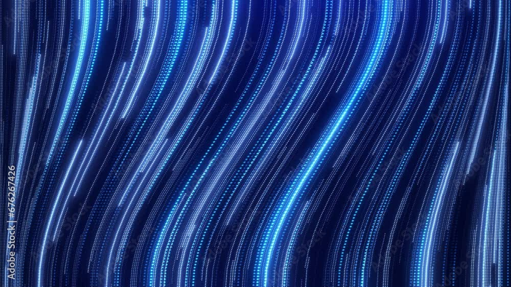 Poster abstract colorful background with light stripes, bright neon rays and glowing curved particle lines,
