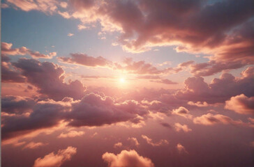 Naklejka na ściany i meble Pink cloudscape, soft clouds in sunset sky