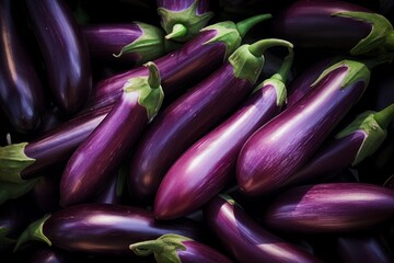 Eggplant harvest: assortment of locally grown fresh Japanese eggplants at the farmer's market
