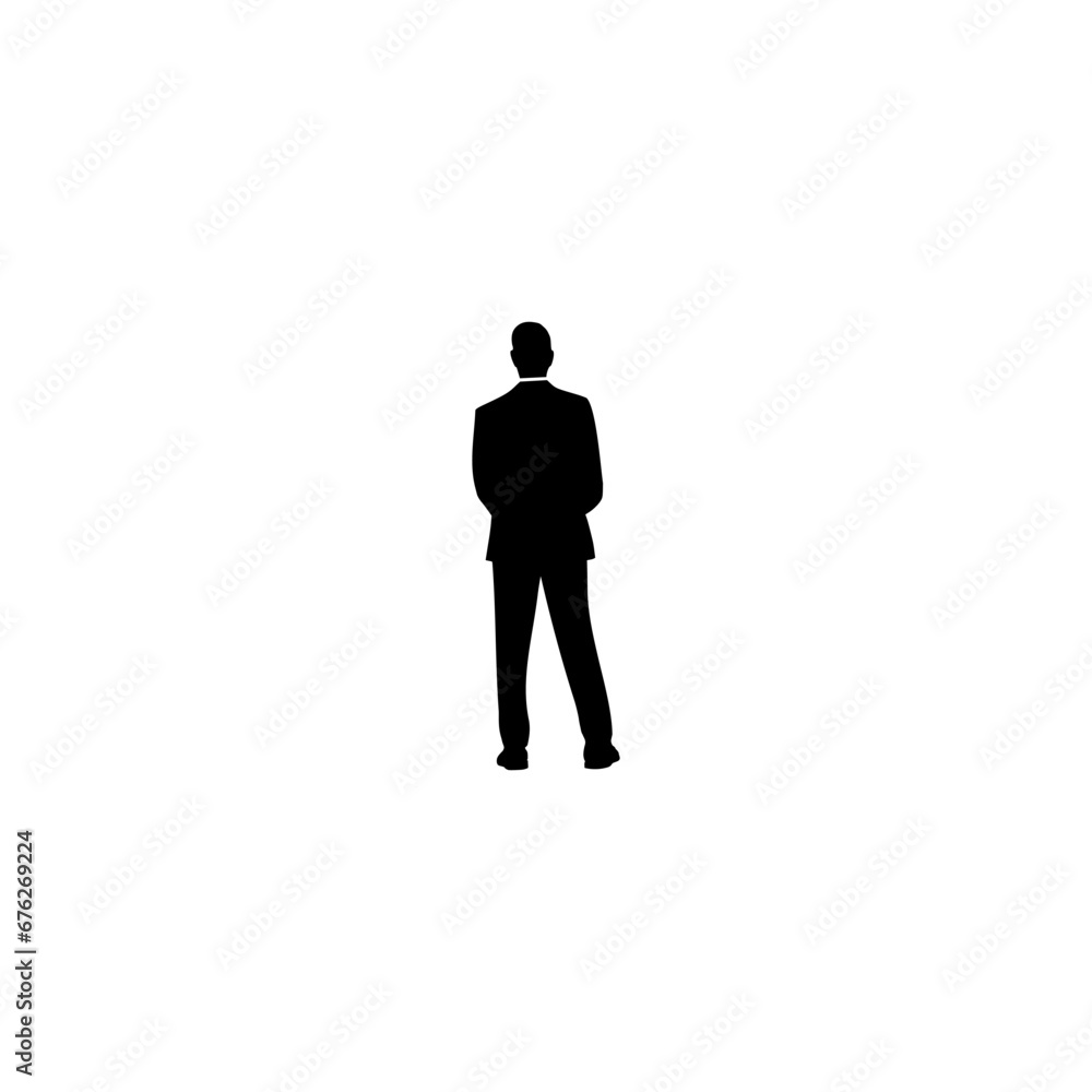 Sticker Business man icon. Businessman icon. Silhouette of a man in a business suit isolated on white background