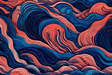 Vibrant coral and indigo waves converging in a chromatic masterpiece