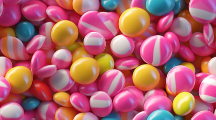 Buntes S&uuml;&szlig;igkeitenmuster mit einer Mischung aus Lutschern und Bonbons, Zuckerstangen, perfekt f&uuml;r nahtlose Designs und Hintergr&uuml;nde