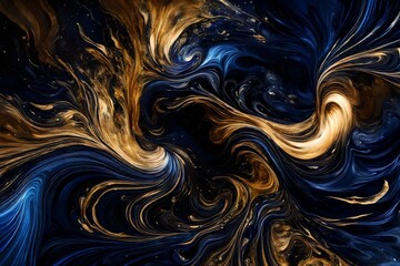 Liquid gold and deep indigo swirling in a cosmic embrace.