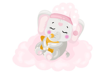 Naklejka premium Baby girl elephant holding a star
