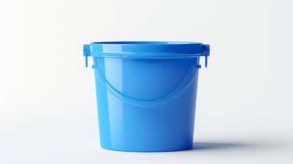 Plastic bucket with water on white background - obrazy, fototapety, plakaty