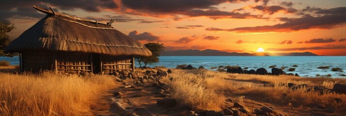 Stunning Sunset View Over Wooden Huts , Background Image For Website, Background Images , Desktop Wallpaper Hd Images