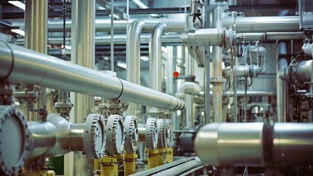 In this image, large pipes and conduits can be seen snaking through the factory, connecting different units and facilitating the flow of liquids and gases involved in the ethanol production