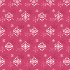 Seamless winter pattern with snowflakes on a pink background. Pattern in samples. Christmas and New Year pattern.