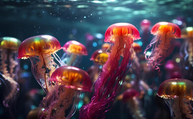 A colorful and vivid color jellyfish under the sea.