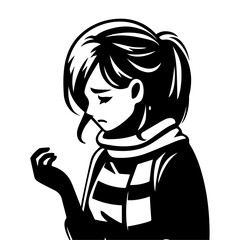 A woman got Fever and cold vector silhouette illustration, female Fever vector