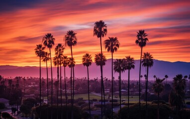 Obraz premium Tropical Palm Trees Silhouette Sunset or Sunrise