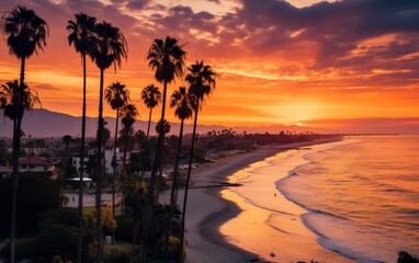 Fototapeta premium Tropical Palm Trees Silhouette Sunset or Sunrise