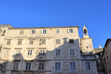 Fototapeta na wymiar City Clock tower at People's Square (Pjaca) in Split, Crotia