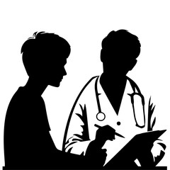 Doctor Treatment With Patient vector silhouette illustration black color